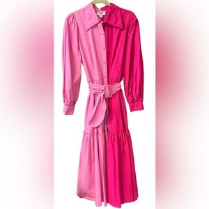 CHRISTOPHER JOHN ROGERS x TARGET Long Sleeve Two-tone Pink Shirtdress 16
